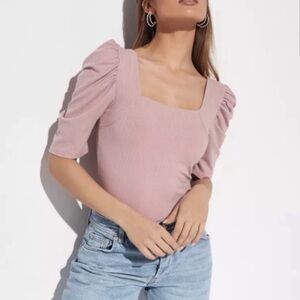 Free People We The Free Night Lily Puff Sleeve Square Neck Top Large NWT